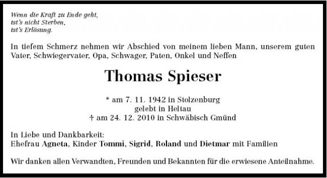 Spieser Thomas 1942-2010 Todesanzeige